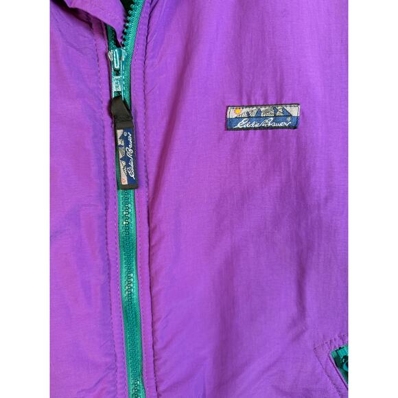 Vtg Eddie Bauer Womens Purple Green Fleece Lined Jacket Medium Made in USA - Picture 2 of 8